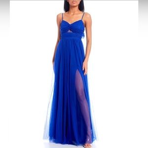 Dillards V-Neck Front Mesh Cut-Out Tulle Ball Gown